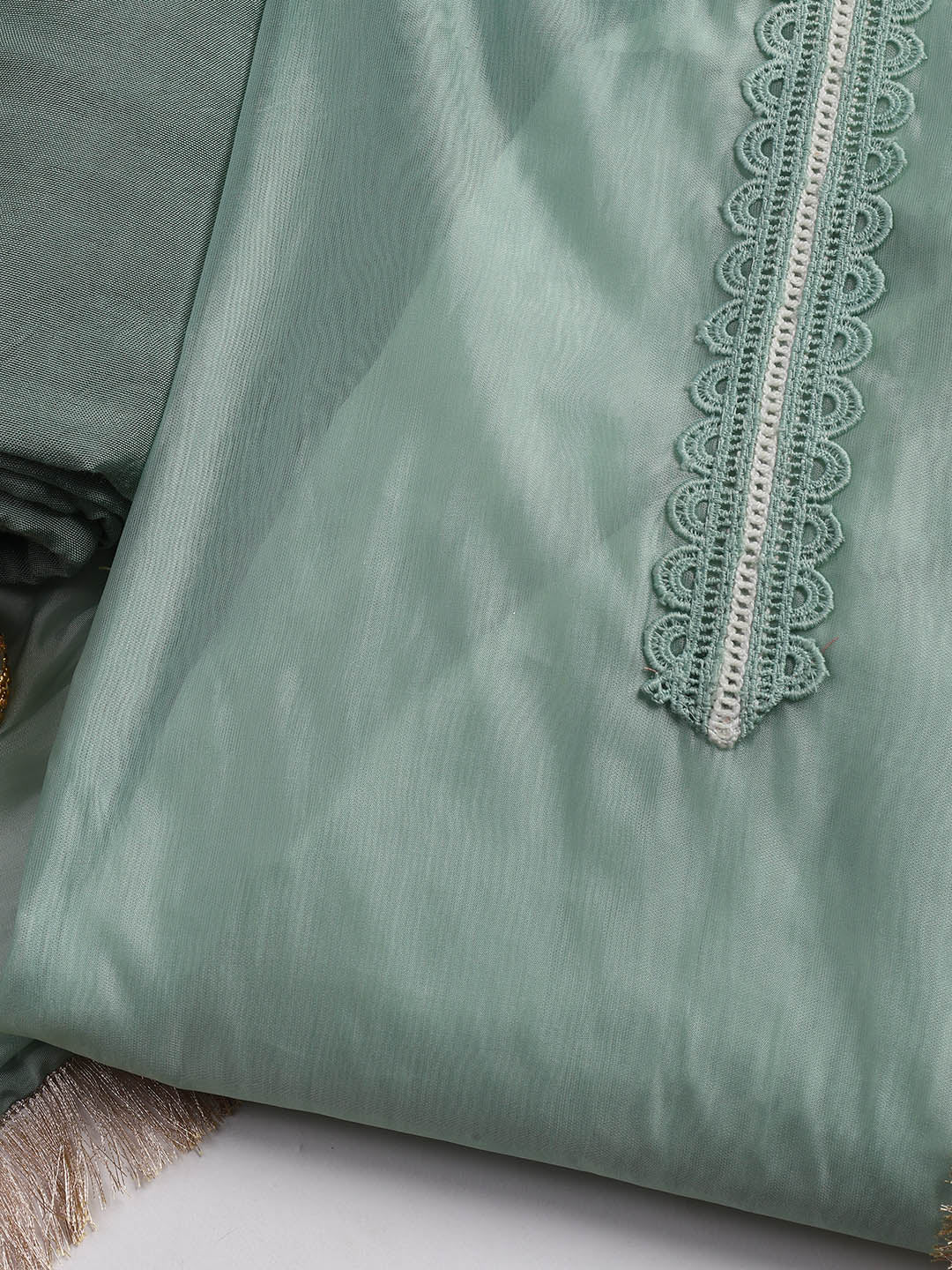Patch Neck Organza Unstitched Suit Piece With Dupatta