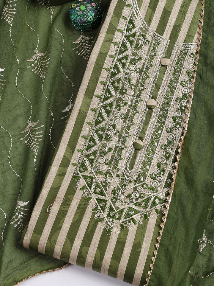 Neck Embroidered Cotton Blend Unstitched Suit Piece With Dupatta