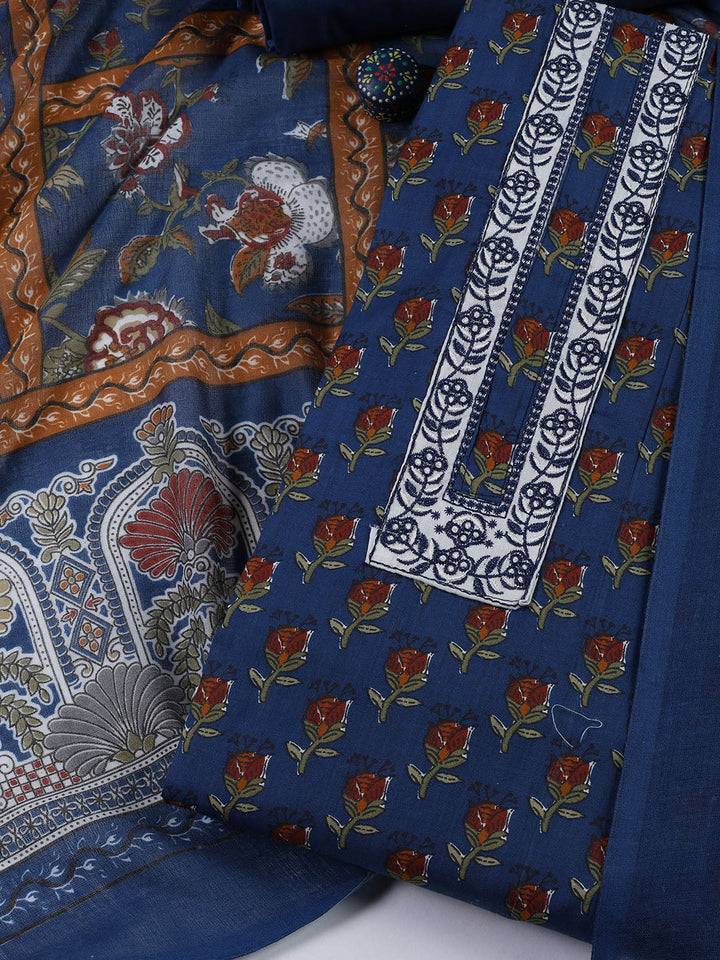 Printed Cotton Blend Unstitched Suit With Dupatta