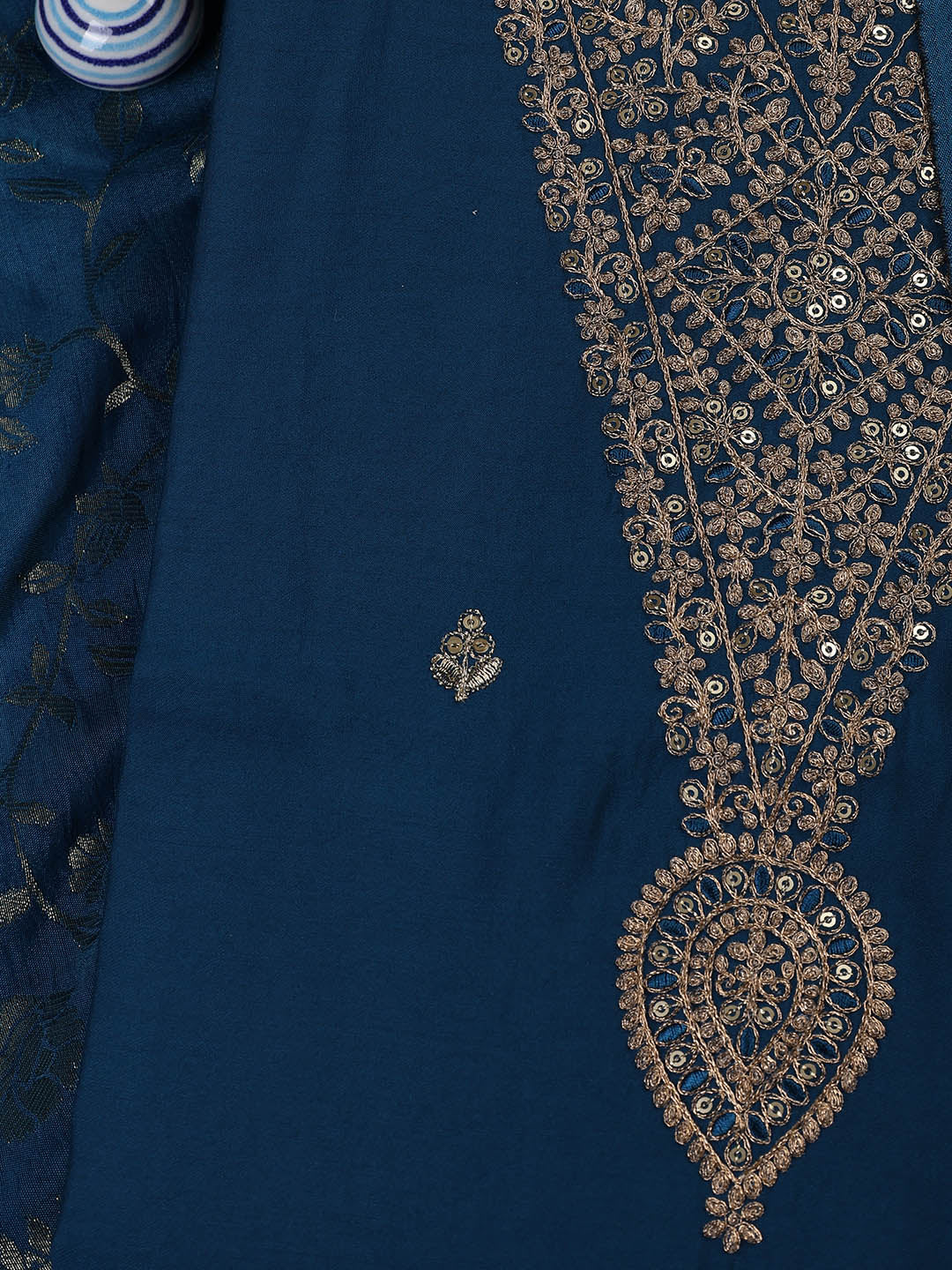 Embroidered Chanderi Unstitched Suit Piece With Dupatta