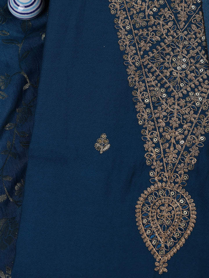 Embroidered Chanderi Unstitched Suit Piece With Dupatta