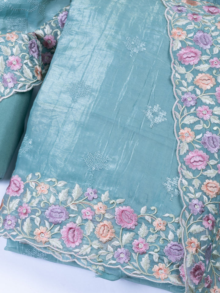 Embroidered Tissue Unstitched Suit With Dupatta