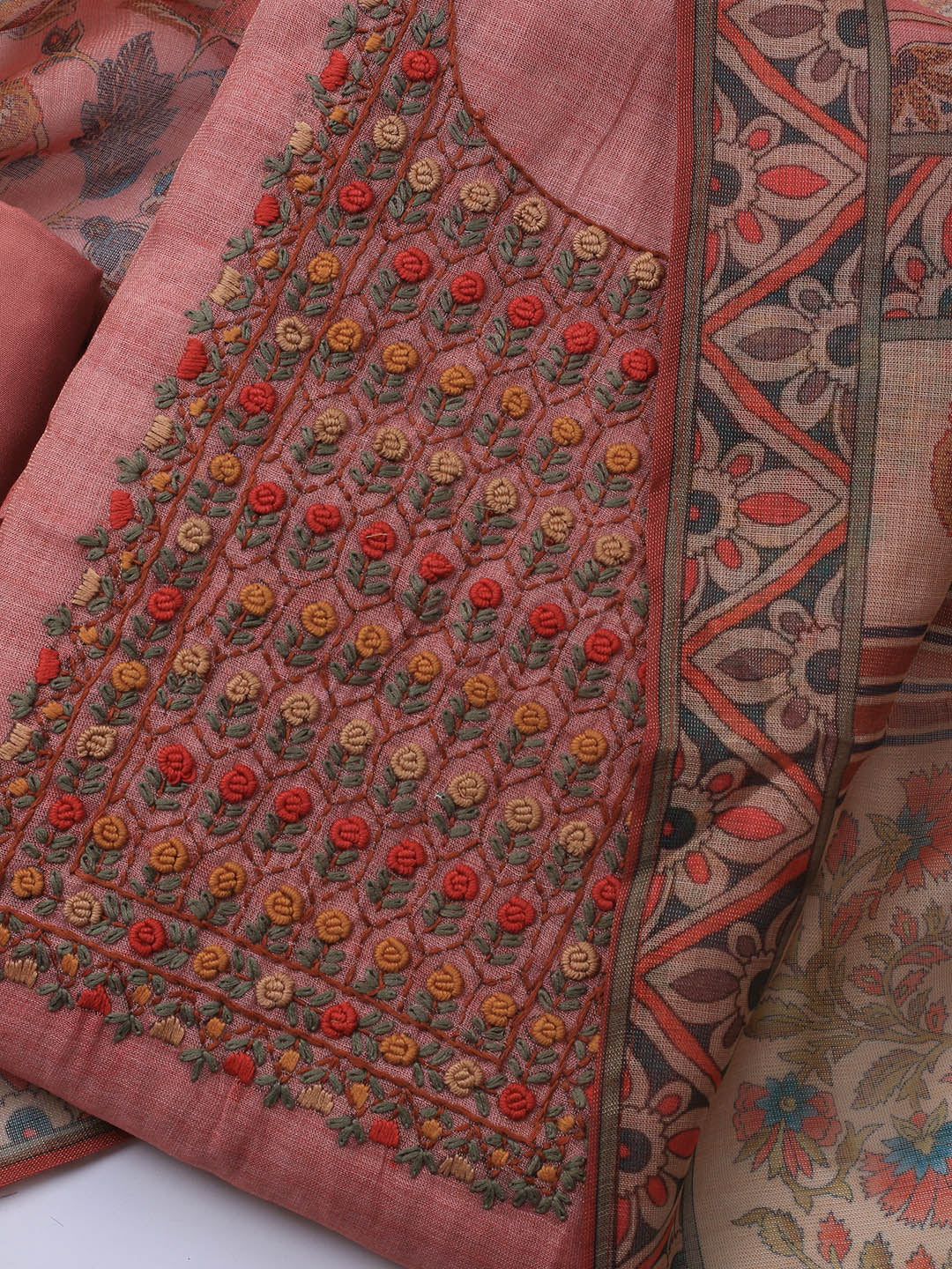 Embroidered Tissue Unstitched Suit Piece With Dupatta