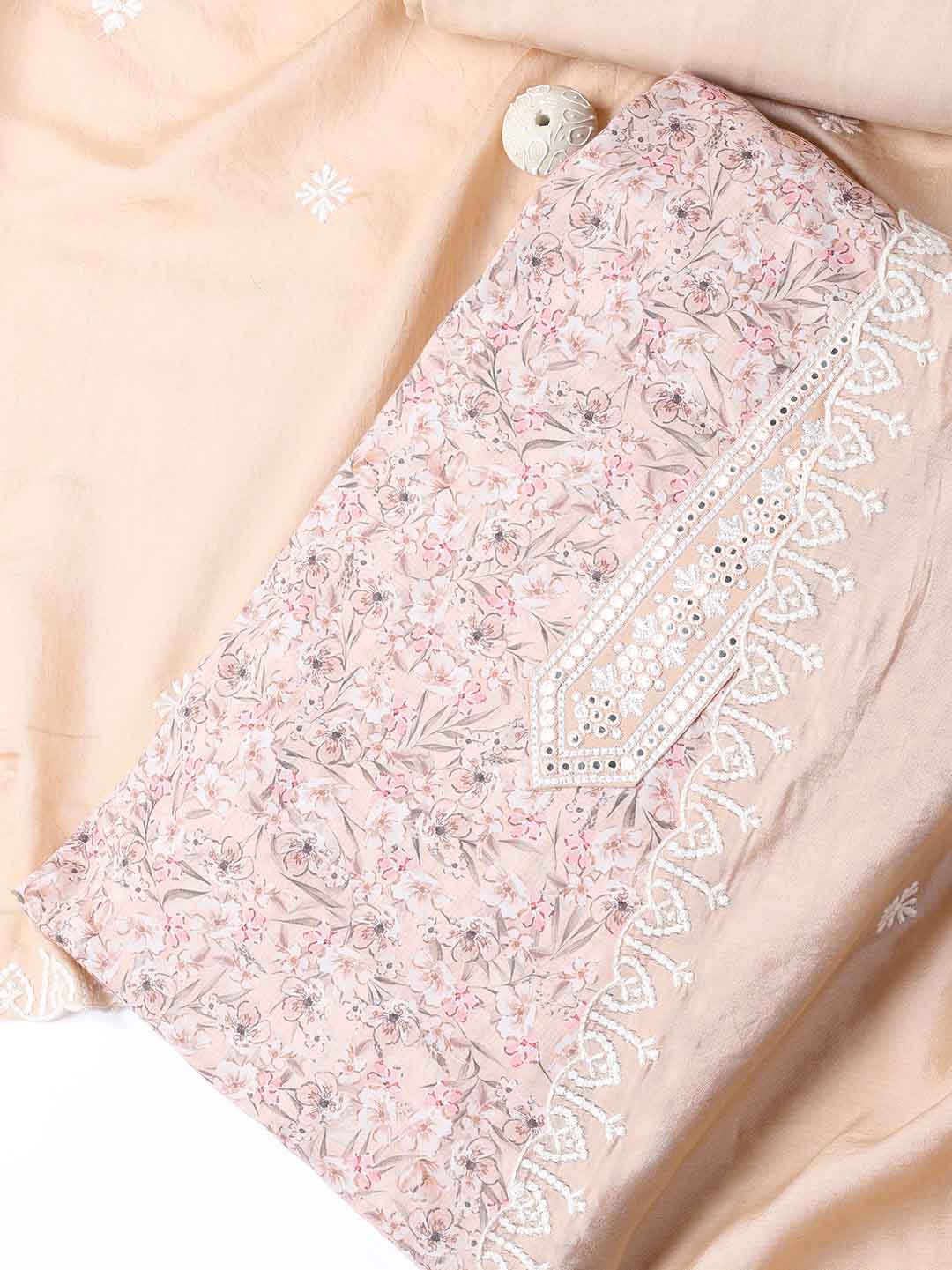 Printed Cotton Blend Unstitched Suit With Dupatta