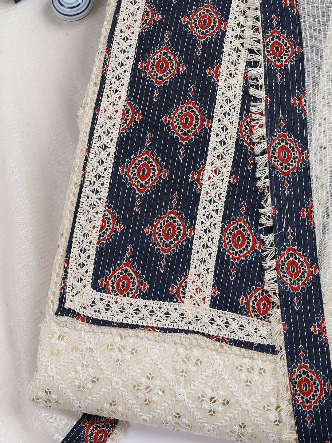 Printed Cotton Blend Unstitched Suit Piece With Dupatta