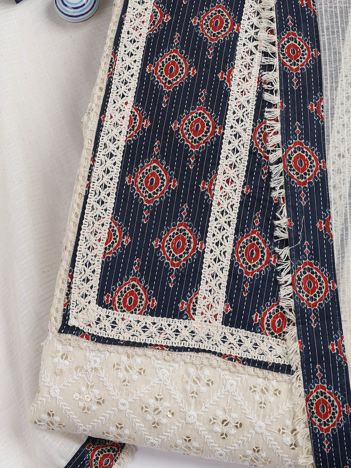 Printed Cotton Blend Unstitched Suit Piece With Dupatta