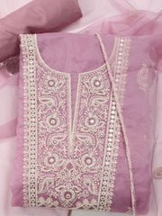 Neck Embroidered Organza Unstitched Suit With Dupatta