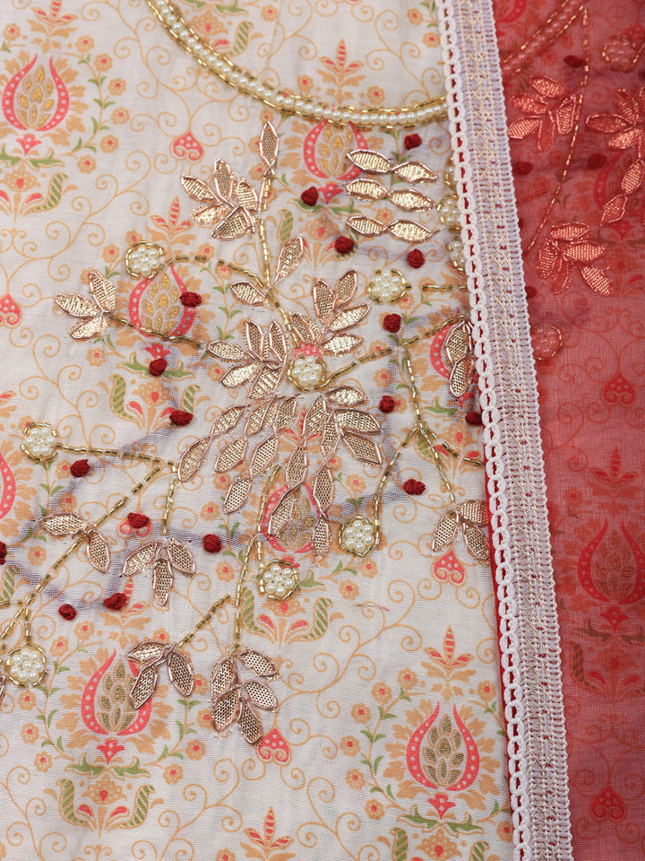 Embroidered Cotton Unstitched Suit With Pant &amp; Dupatta