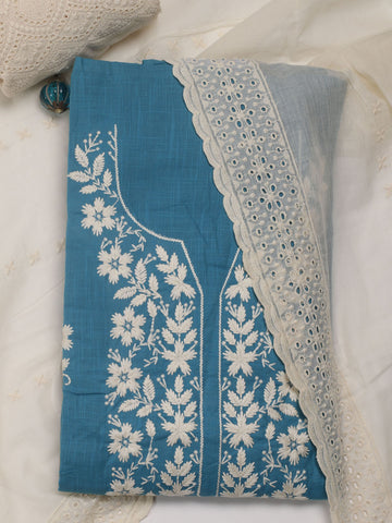 Neck Embroidered Cotton Blend Unstitched Suit Piece With Dupatta