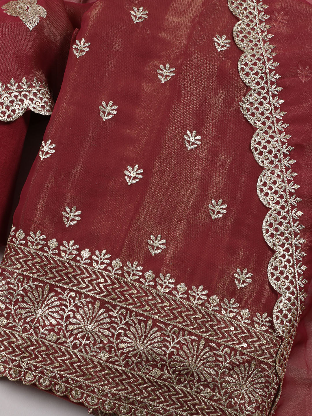 Neck Embroidered Tissue Unstitched Suit With Dupatta