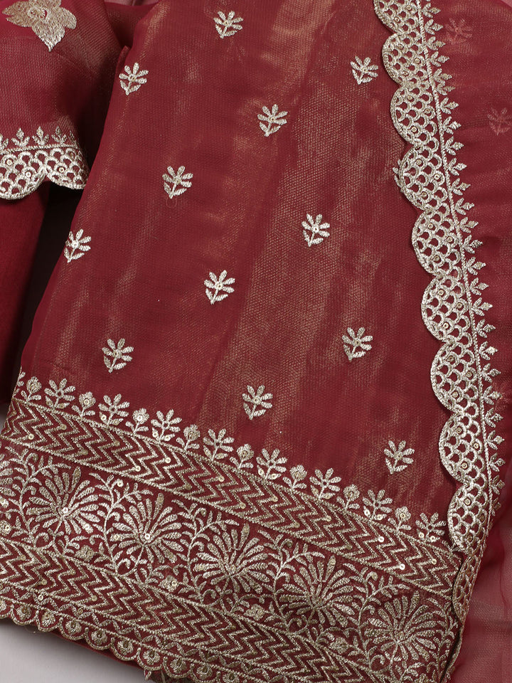 Neck Embroidered Tissue Unstitched Suit With Dupatta