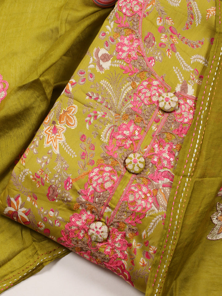 Neck Embroidered Cotton Blend Unstitched Suit With Dupatta