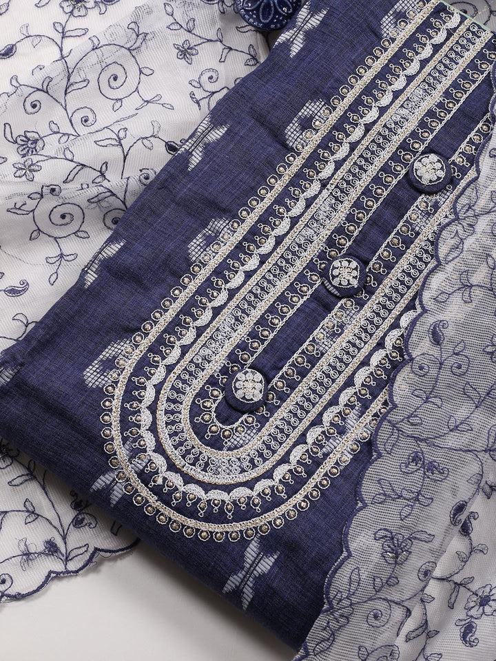 Neck Embroidered Cotton Blend Unstitched Suit Piece With Dupatta