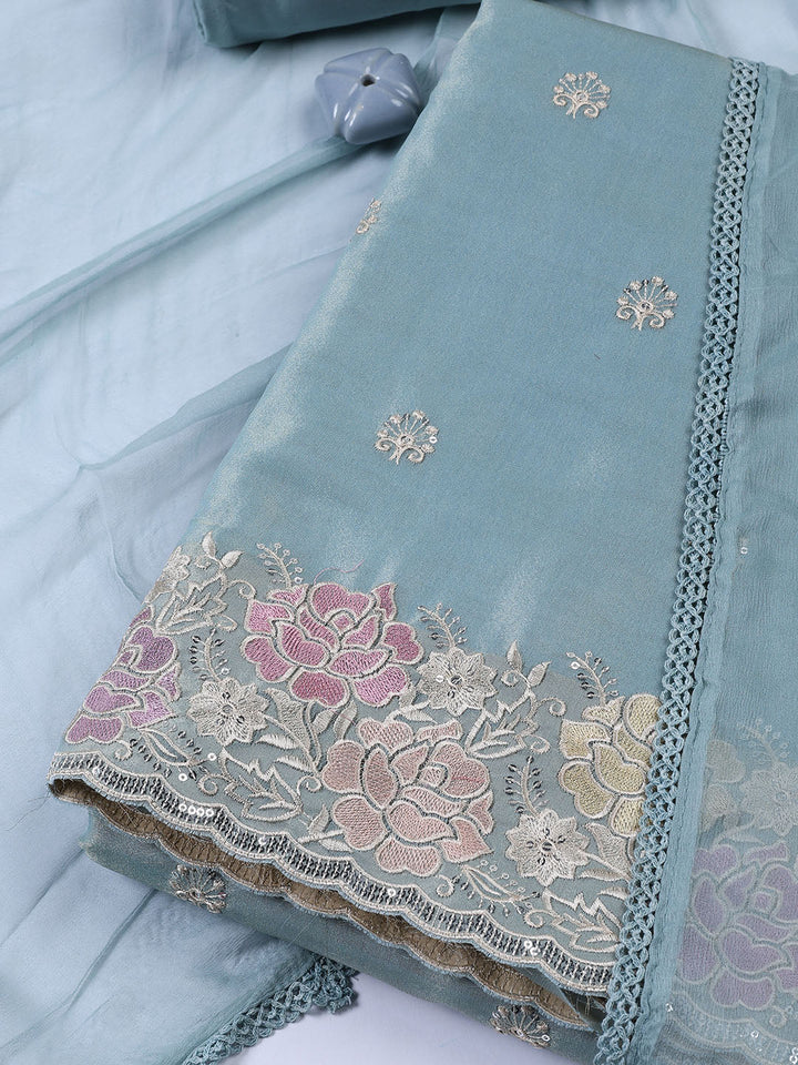 Embroidered Tissue Unstitched Suit Piece With Dupatta
