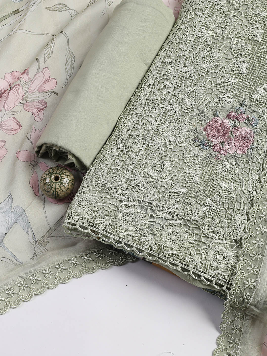 Embroidery Linen Unstitched Suit With Dupatta