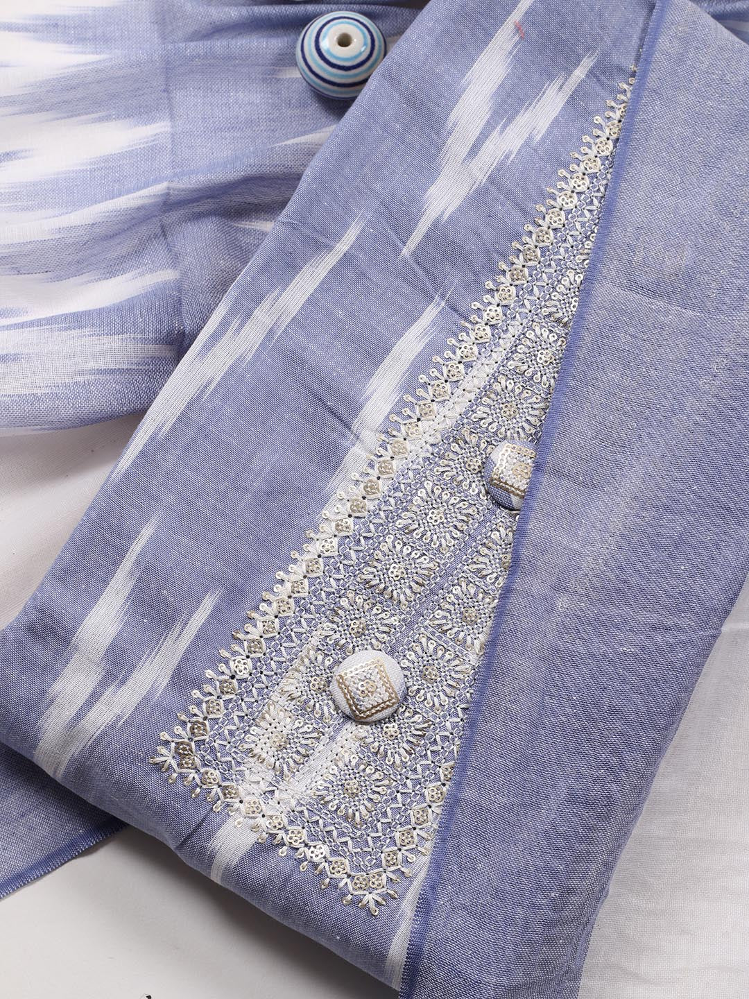 Neck Embroidered Cotton Blend Unstitched Suit Piece With Dupatta