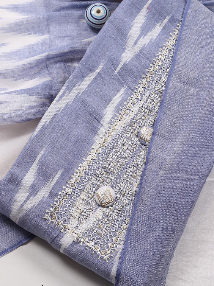 Neck Embroidered Cotton Blend Unstitched Suit Piece With Dupatta
