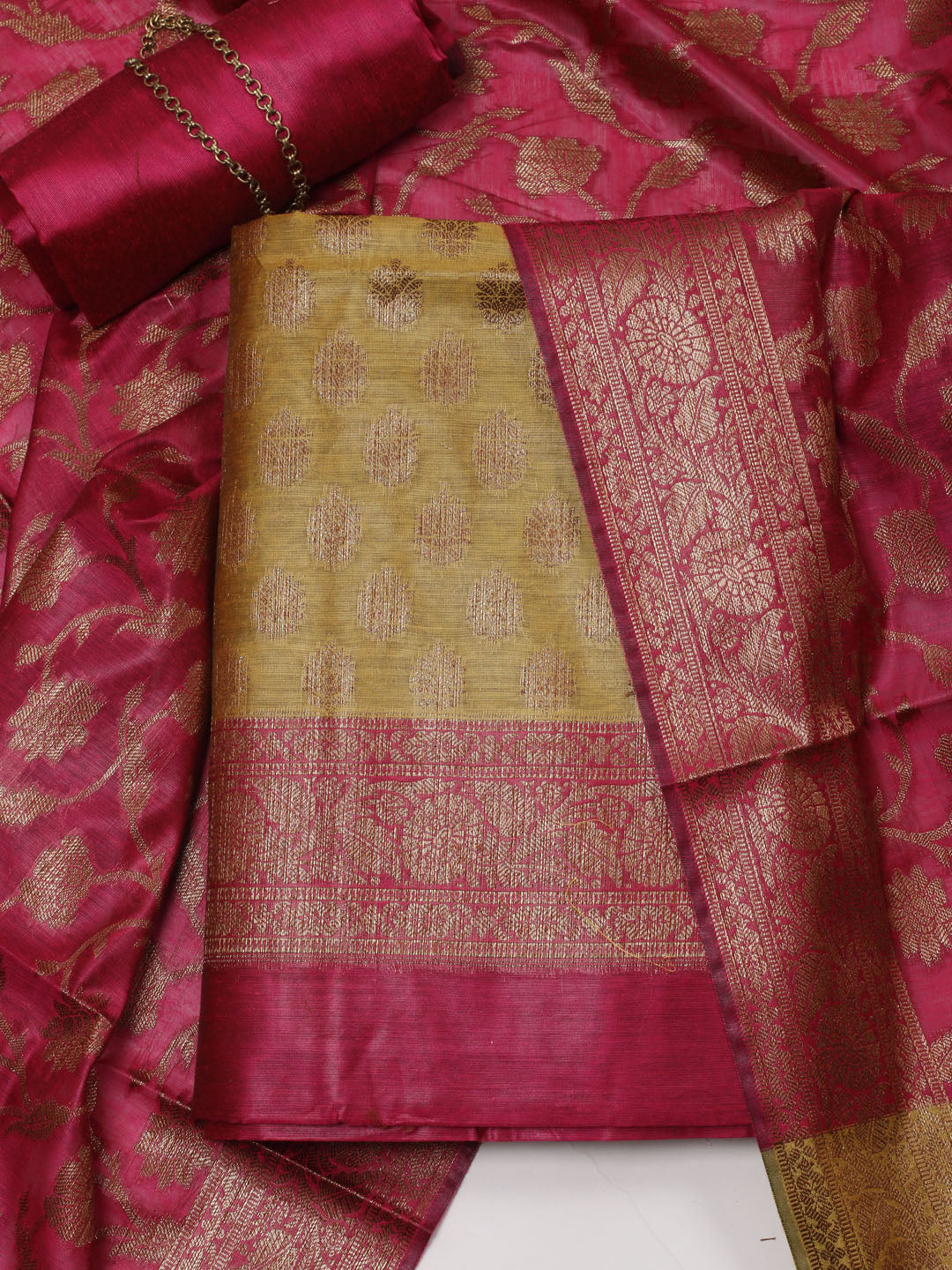 Neck Embroidered Chanderi Unstitched Suit Piece With Dupatta