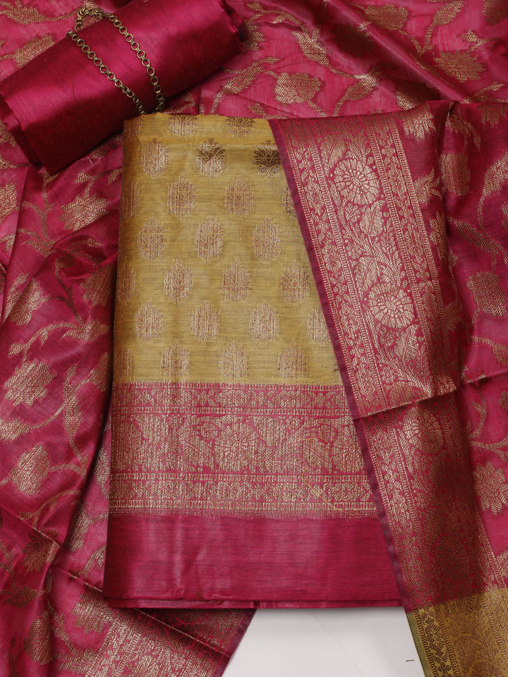 Neck Embroidered Chanderi Unstitched Suit Piece With Dupatta
