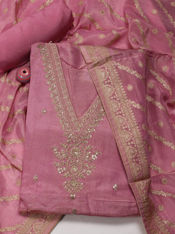 Neck Embroidery Chanderi Unstitched Suit With Dupatta