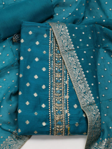 Neck Pattl Chanderi Unstitched Suit Piece With Dupatta