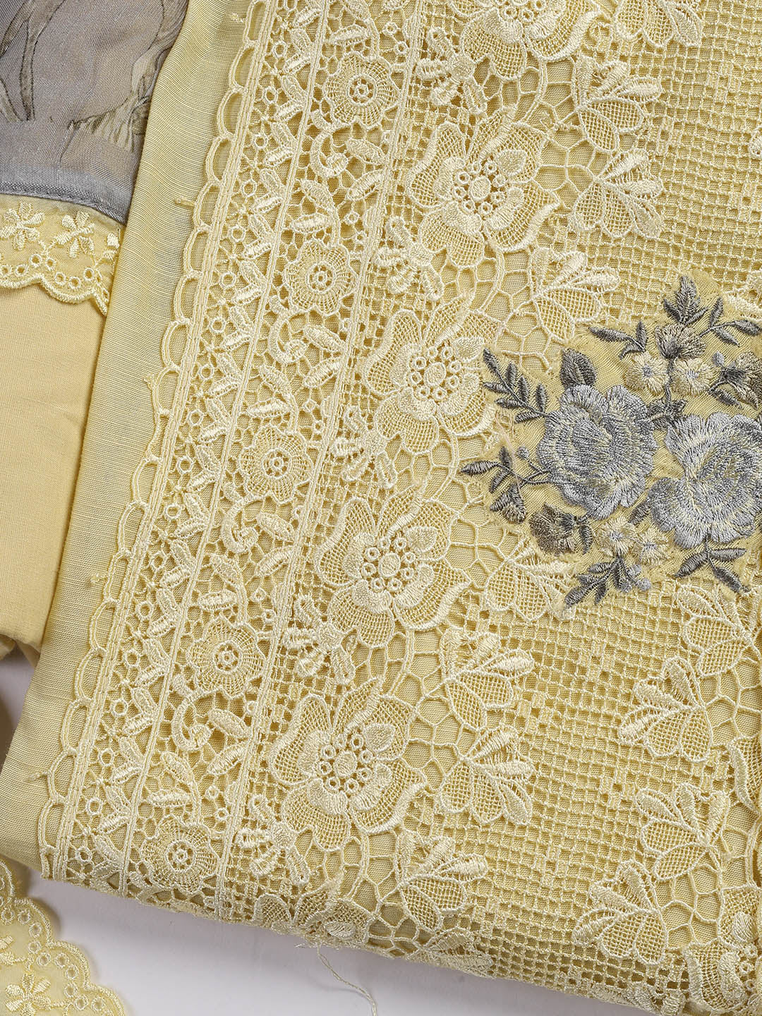 Embroidery Linen Unstitched Suit With Dupatta