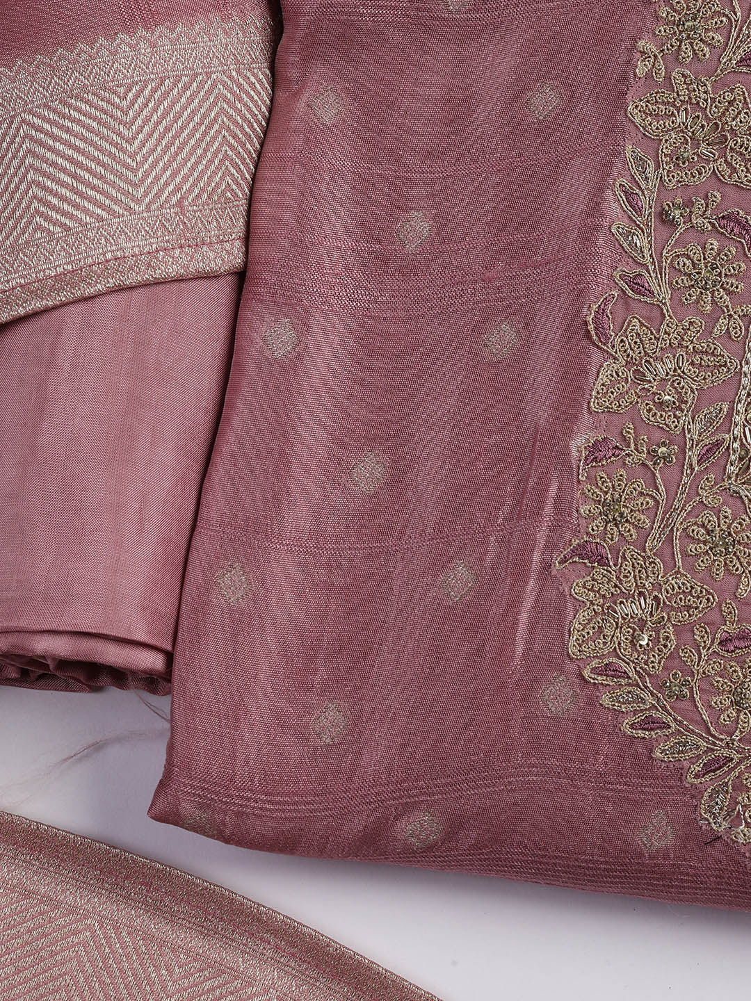 Embroidery Art Silk Unstitched Suit With Dupatta