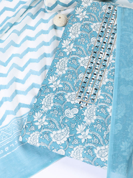 Printed Cotton Blend Unstitched Suit With Dupatta