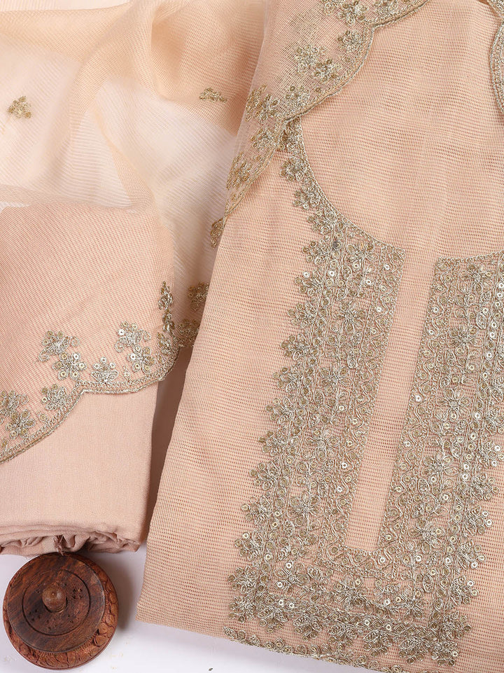 Embroidered Cotton Blend Unstitched Suit Piece With Dupatta