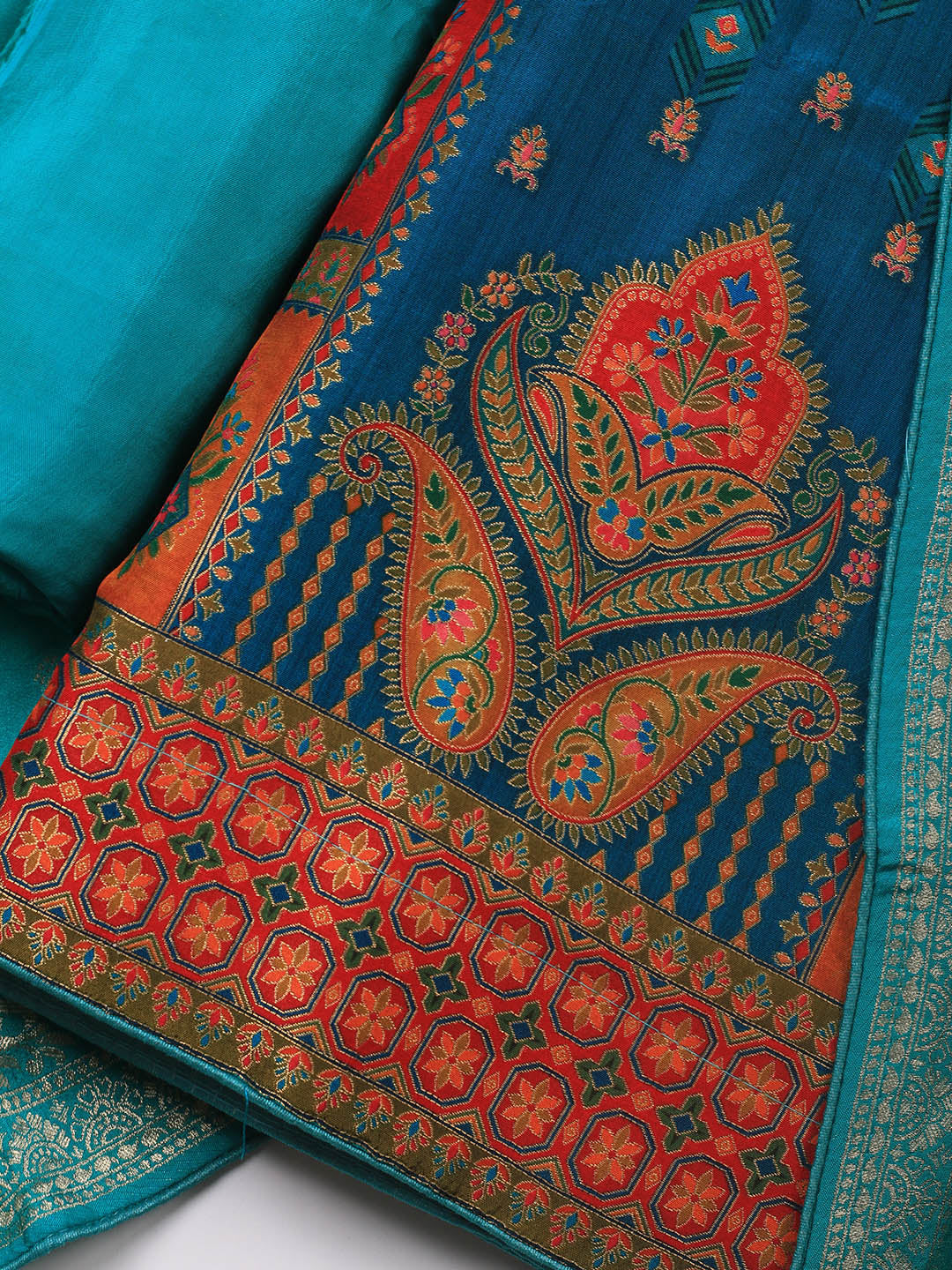 Embroidered Art Silk Unstitched Suit Piece With Dupatta
