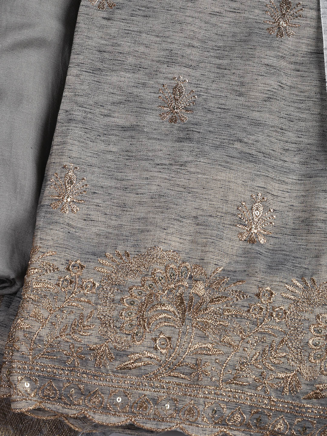 Embroidered Chanderi Unstitched Suit Piece With Dupatta