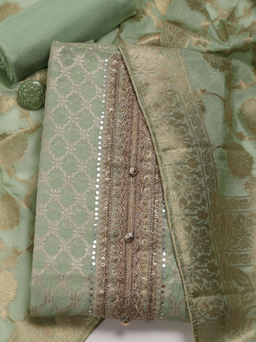 Neck Patti Printed Chanderi Unstitched Suit With Dupatta