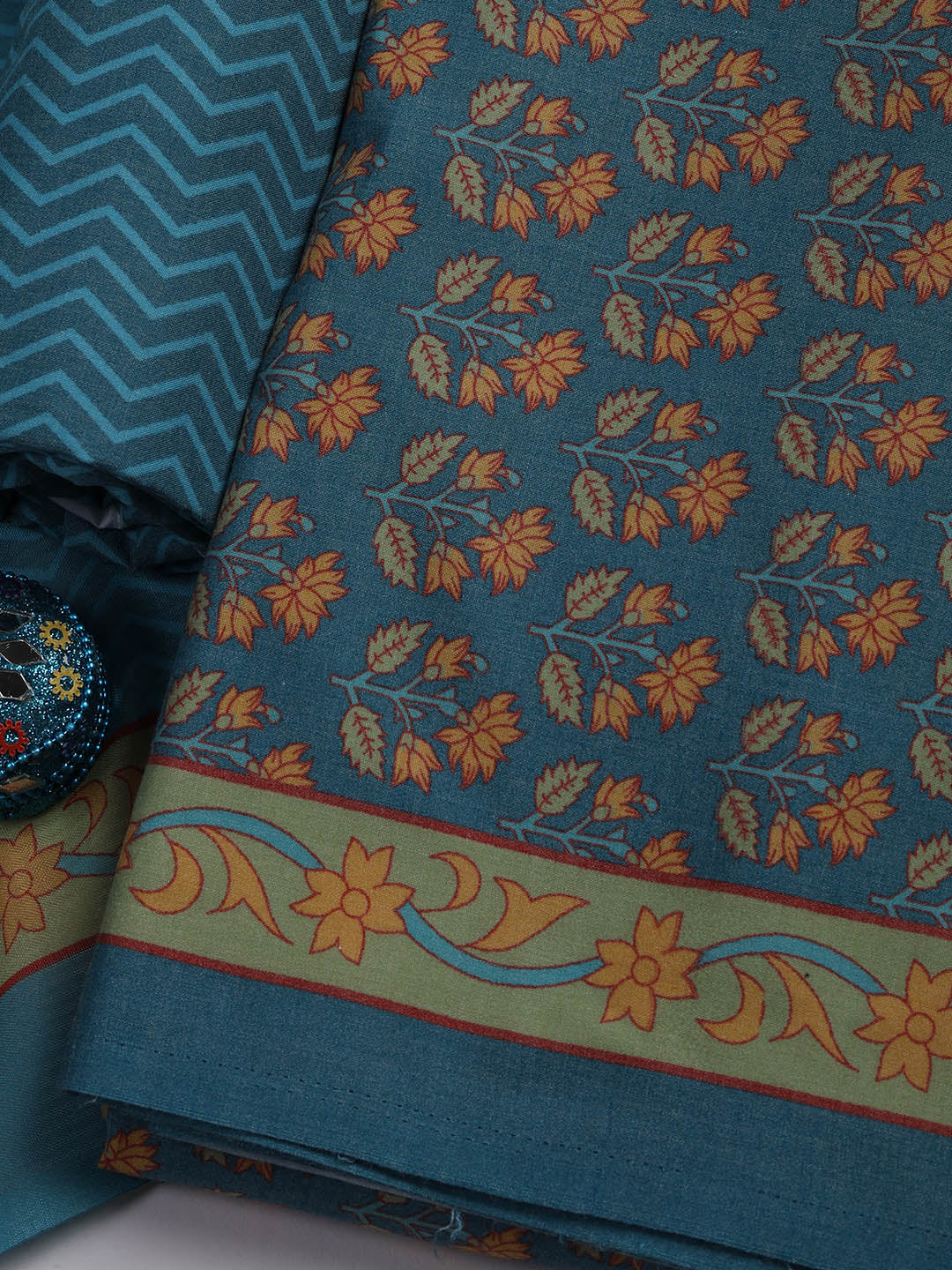 Printed Cotton Blend Unstitched Suit Piece With Dupatta
