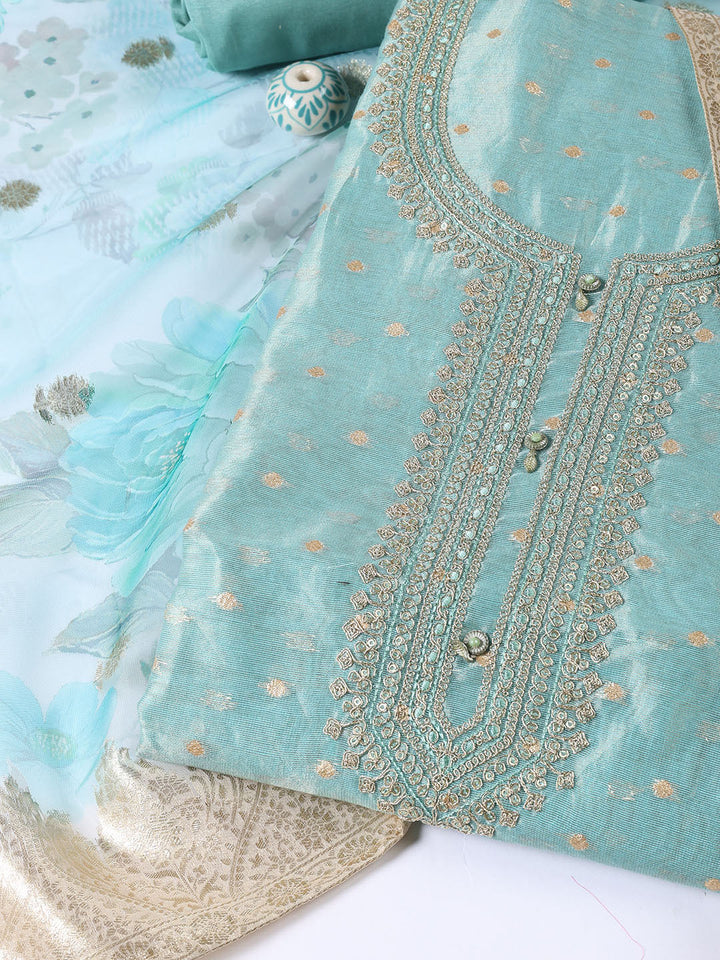 Neck Embroidered Tissue Unstitched Suit Piece With Dupatta