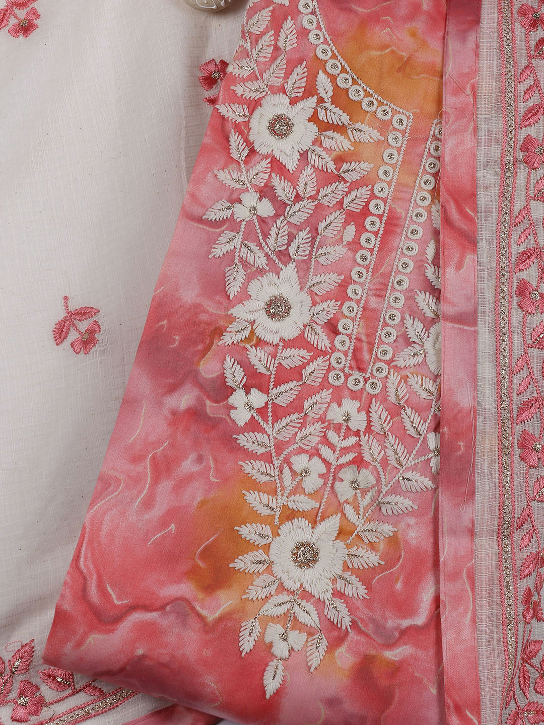Neck Embroidered Cotton Blend Unstitched Suit Piece With Dupatta