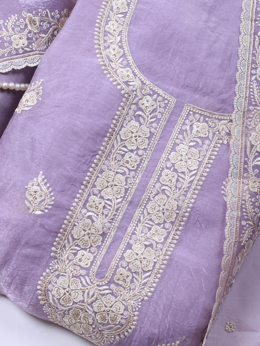 Neck Embroidery Organza Unstitched Suit Piece With Dupatta
