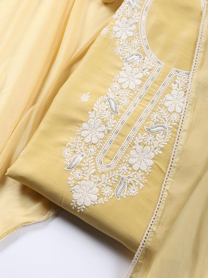 Neck Embroidered Chanderi Unstitched Suit With Dupatta