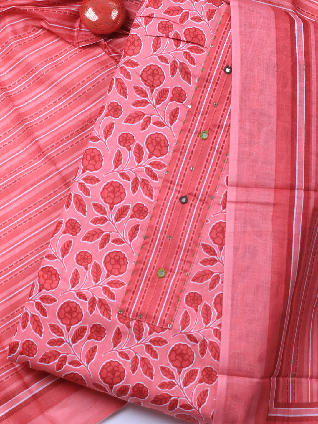 Printed Cotton Blend Unstitched Suit Piece With Dupatta