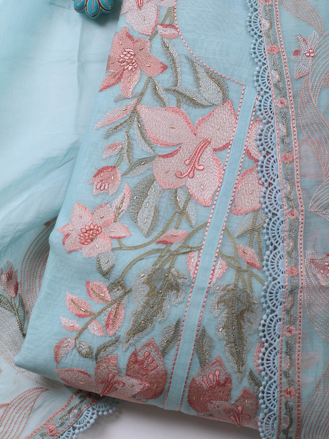Embroidery Chanderi Unstitched Suit With Dupatta