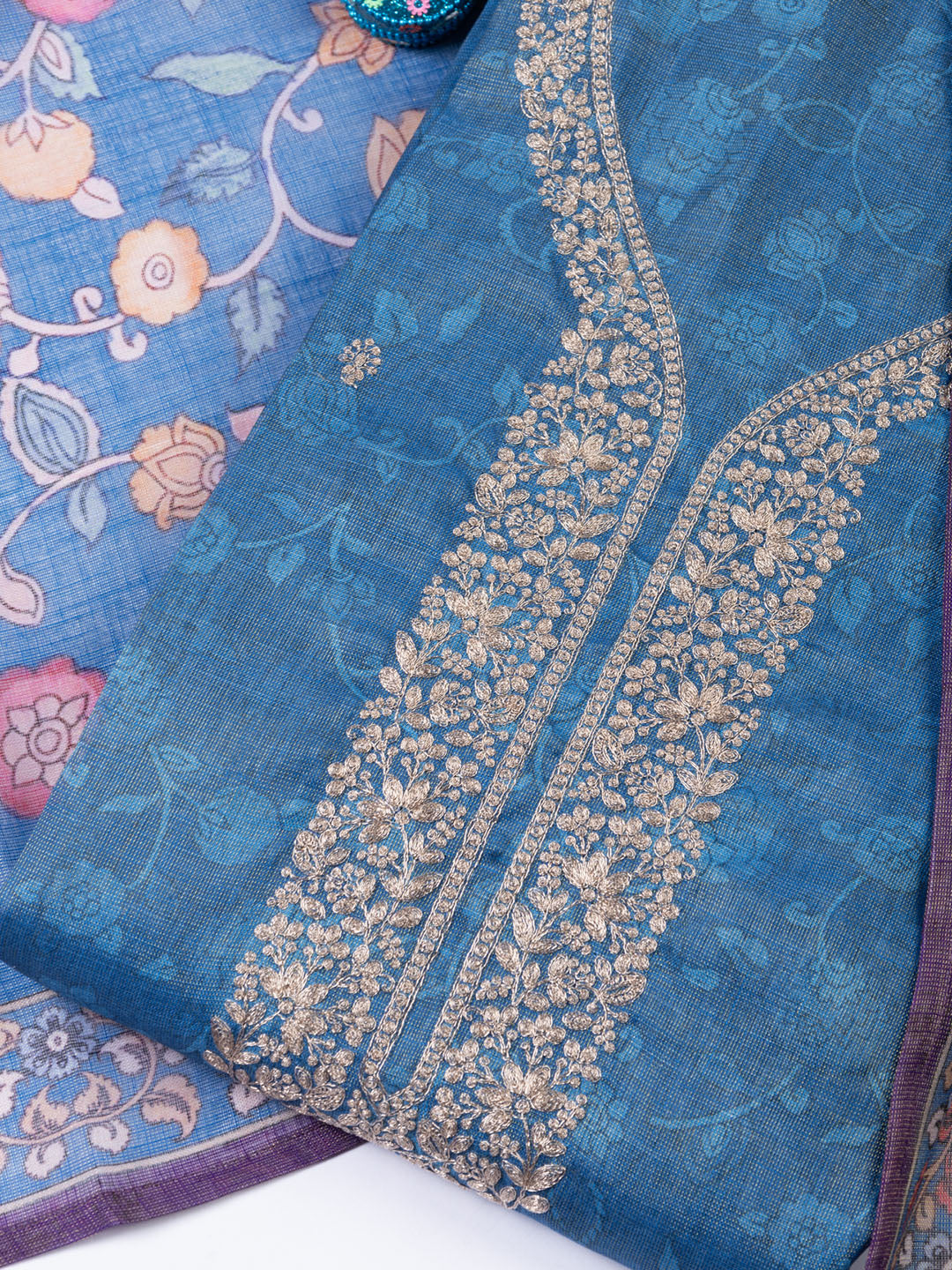 Neck Embroidered Chanderi Unstitched Suit With Dupatta