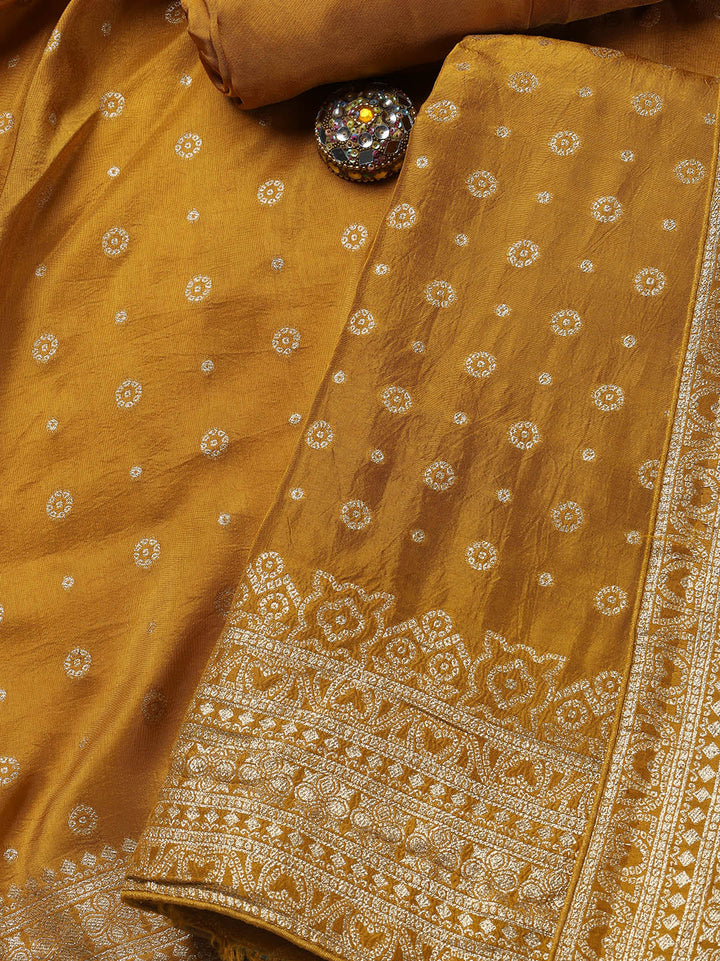 Embroidered Art Silk Unstitched Suit Piece With Dupatta