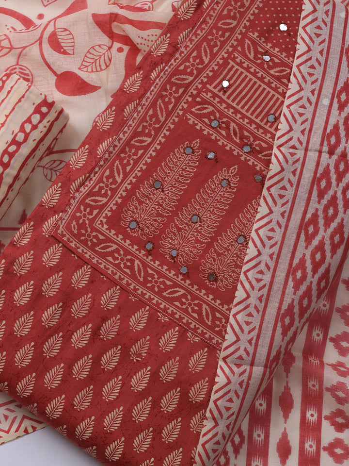 Printed Cotton Blend Unstitched Suit With Dupatta