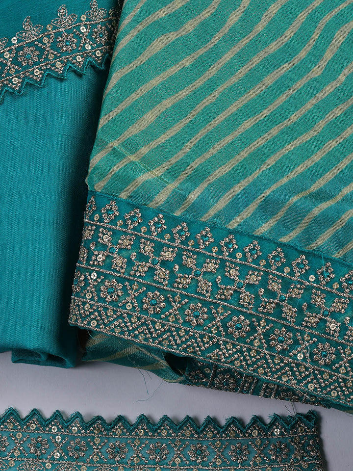 Patch Neck Art Silk Unstitched Suit With Dupatta