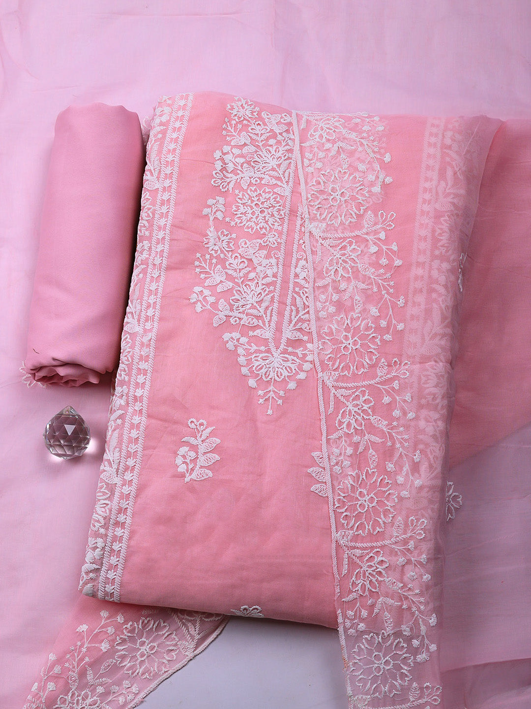 Embroidered Cotton Unstitched Suit With Pant &amp; Dupatta