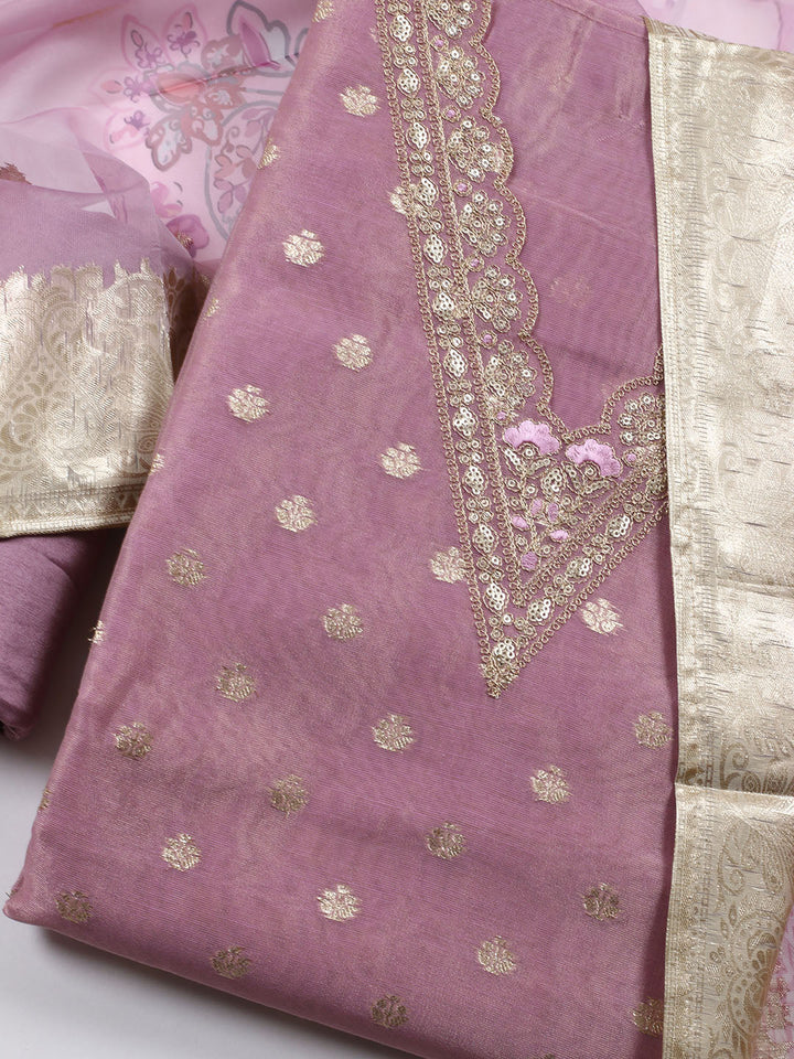 Neck Embroidered Tissue Unstitched Suit Piece With Dupatta