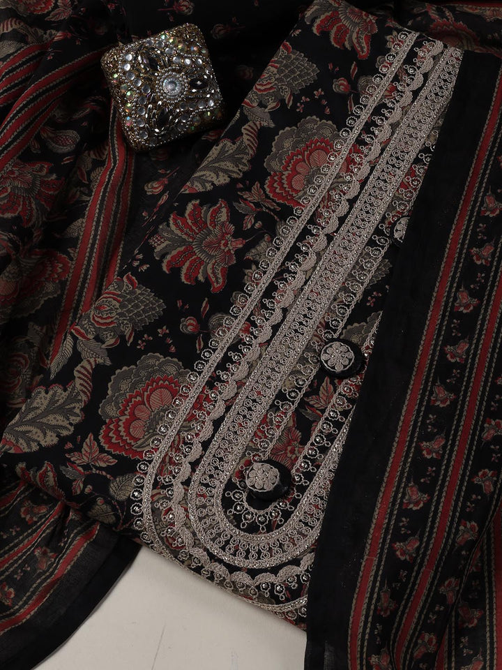Neck Embroidered Cotton Blend Unstitched Suit Piece With Dupatta