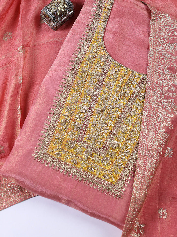 Neck Embroidered Tissue Unstitched Suit With Dupatta