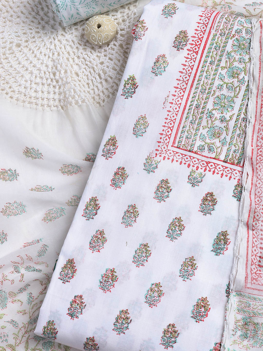 Printed Cotton Blend Unstitched Suit With Dupatta