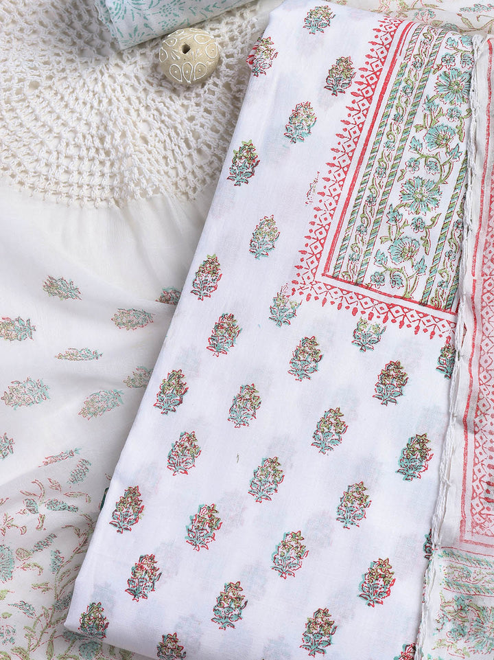 Printed Cotton Blend Unstitched Suit With Dupatta