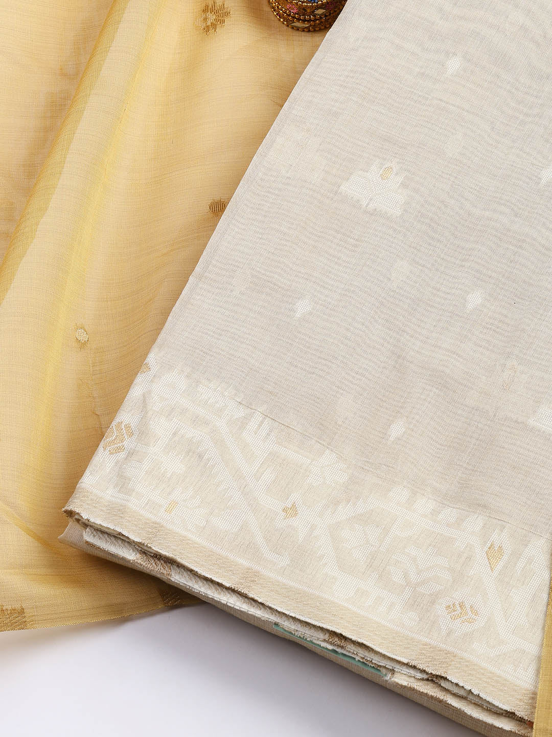 Jamdani Work Chanderi Unstitched Suit Piece With Dupatta